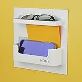 Bedside Shelf - Stick On Wall Mounted Bed Room,Dorm,Office Adhesive Floating Accessories Caddy Organizer / Holder for Phone,Glasses,Remote Control,Keys,Pens - Plastic Material- White