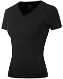 Roadbox Women's Compression Shirt Short Sleeve V Neck Workout Tops Quick Dry Athletic Gym Base Layer for Yoga Running Sports Black
