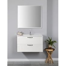 Modern 32" Wall-Mounted Bathroom Vanity with Ceramic Basin & Mirror Set, Floating Wood Bathroom Vanity Cabinet Combo with Double Drawer and Metal Handle for Small Space