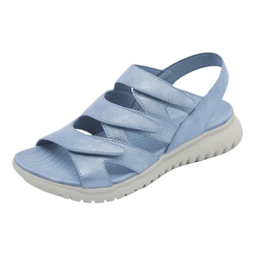 Image of Womens Walking Sandals Women'S Casual Buckle Flat Roman Shoes Summer Fashion Ladies (Light Blue, 6.5) Sandles Wide Fitting For Women Uk With Elastic Straps Orthopedic Lady Strappy Shoe T Bar