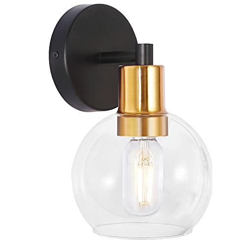 Modern 1-Light Vanity Light, Industrial Globe Wall Sconce Bathroom Light Fixtures, Indoor Vanity Lighting for Hallway,Kitchen,Bedroom(Black+Gold)