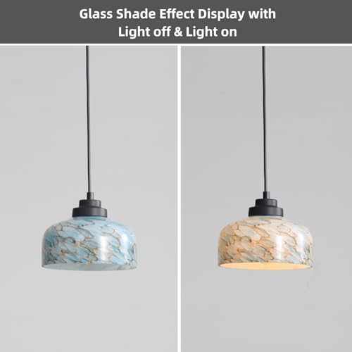 Image of 7 Inch Blue Lampshade Replacement Glass Cover, Lighting Fixtures Replacement Lamp Shade, with 1-5 /8 inch Fitter, Handblown Art Glass Lamp Cover for Mini Ceiling Light Pendant Light, 1 Pack