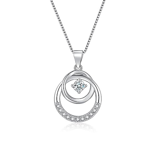 Loutade Silber Halskette Damen, 925 Sterling Silber Kreis mit Anhänger, 45 + 5cm Silberkette mit 2 Ringen, Geschenkidee für Frauen zum Geburtstag