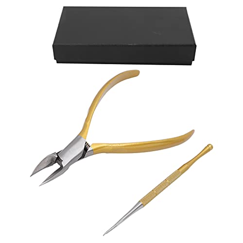 Toenail Clipper Straight Blade, Cuticle Remover with Cuticle Pusher, Stainless Steel and Pointed Tip Ingrown Nail Clipper for Ingrown and Thick Nails (gold)