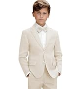 HANBANGWEI Boys Linen Suit 2 Piece Summer Beach Wedding Suit for Kid Casual Linen Jacket Pants Li...