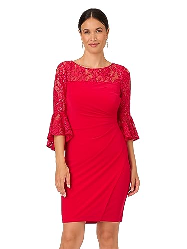 Image of Adrianna Papell Bell Sleeve Stretch Lace and Jersey Cocktail Dress