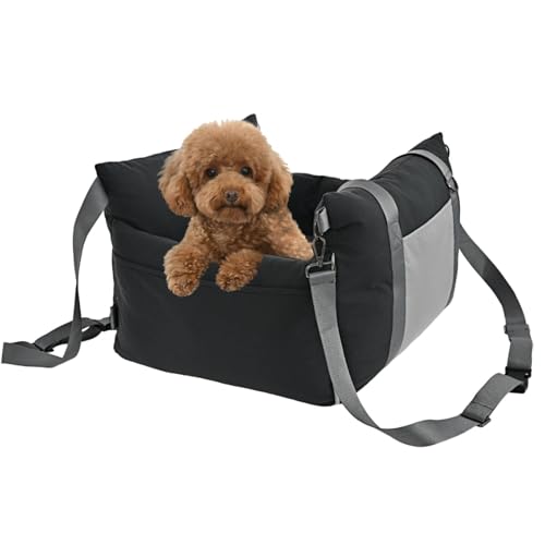 Amazon Basics Dog Car Seat Pet Booster for Small-Medium Dogs with Leash & Washable Cover Black