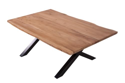 SAM Couchtisch 120x80 cm Quintus, echte Baumkante, Akazienholz naturfarben, massiver Sofatisch, X-Metallgestell Schwarz