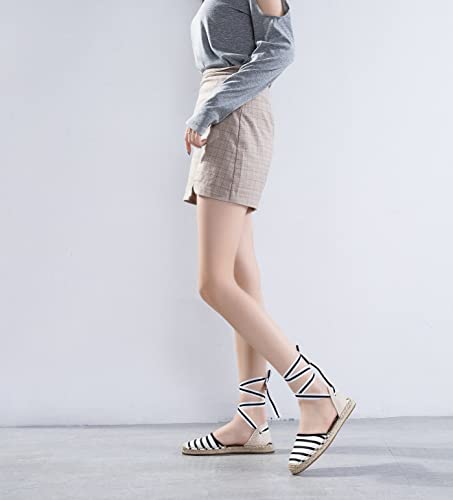 Image of Women's Espadrille FLat Sandals Closed Toe Ankle Wrap,Classic Lace Up Summer Dressy Flat Shoes