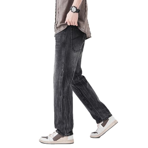 Men’s Straight Leg Black Washed Jeans Vintage Style Denim Pants with Subtle Scratch Fading for Streetwear4