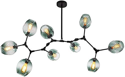 AMNOUR Chandelier E27 Nordic Glass Ball Chandelier Adjustable Height,Matte Black Sputnik Chandelier,E26 Metal Hand Blow Branches Pendant Light,79" Mid Century Globe Light Fixtures — image 1