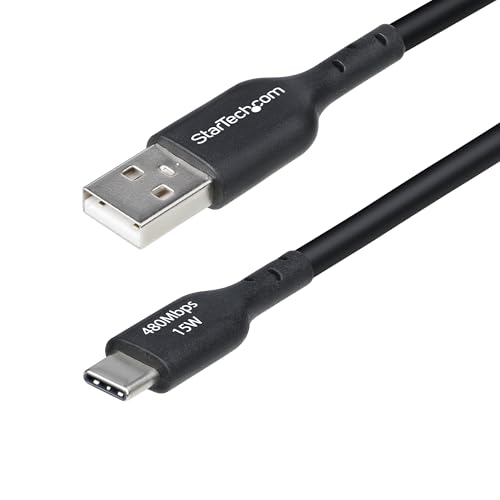 Image of StarTech.com 15ft (4.5m) USB-A to USB-C Charging Cable, Charge & Sync, 3A, USB 2.0, TPE Jacket, Black USB Charging Cord