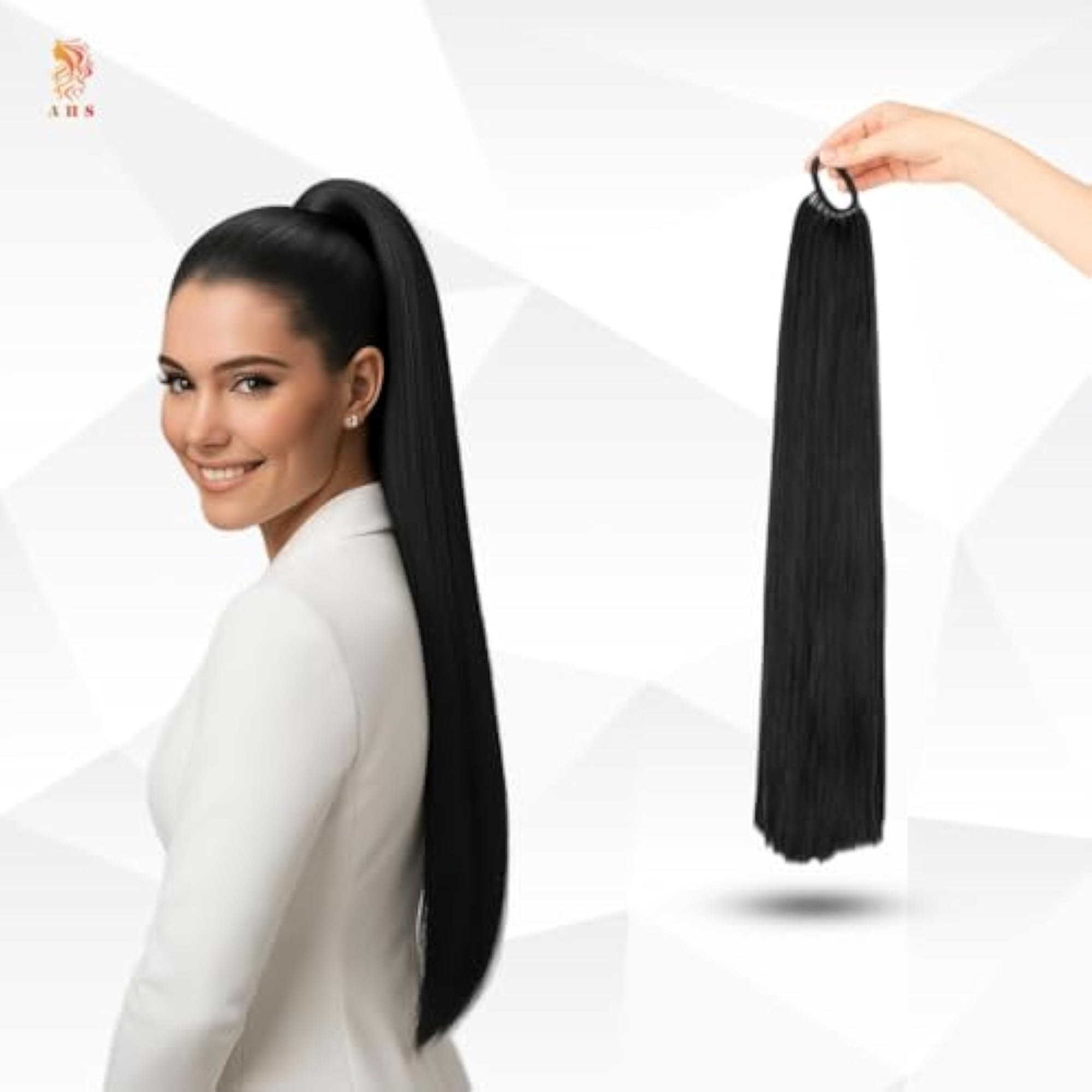 Women's 30 Inch Black Elastic Rubber Band Ponytail Extension