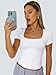Trendy Queen Double Lined Tops for Women Square Neck Cute Going Out Short Sleeve Shirts Spring Summer Crop Tops Teens Tees White XXL