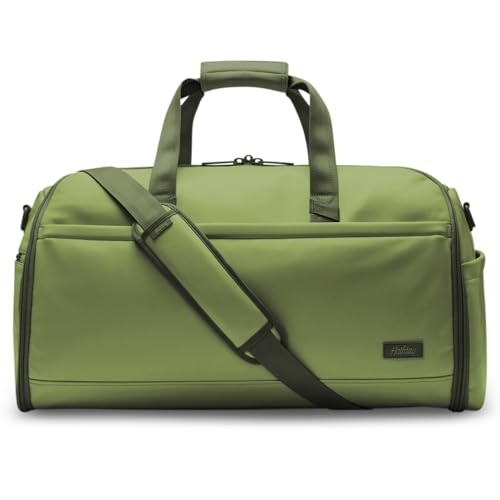 Halfday Convertible 2-in-1 Vegan Leather Premium Garment Duffel Weekender Bag 45L (Carry-on Wrinkle-Free Travel Hanging Suit Compartment Shoe Pockets Trolley Sleeve) Leaf