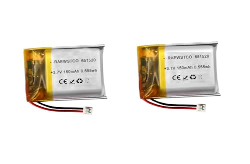 RAEWSTCO 2PCS 651520-3.7V 150mAh Polymer Lithium Battery for