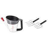 OXO Good Grips Fat Separator - 1 Litre & KitchenCraft Poultry Lifting Forks, Turkey and Meat Lifters, Stainless Steel, 22 x 9 cm, Set of 2, Black/Silver