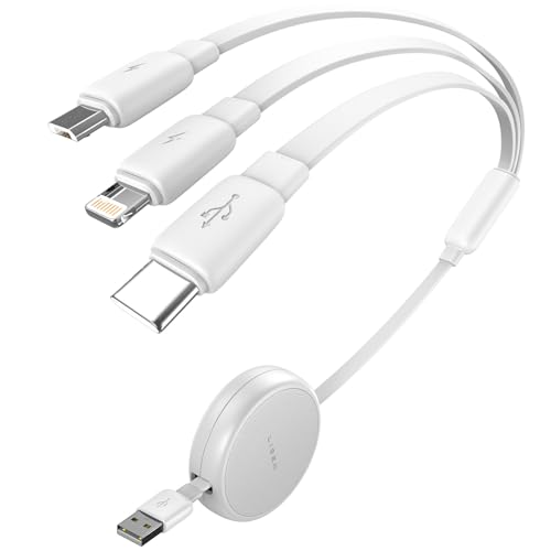 LISEN Multi Charging Cable, 3 in 1 Charging Cable, Retractable Car Charger with Type C/L/Micro USB Ports for iPhone 16 15 14 Pro Max/Samsung Galaxy S25/PS/Kindle, Multi Chargers for All Devices, White by LISEN - Used condition - US$11.90