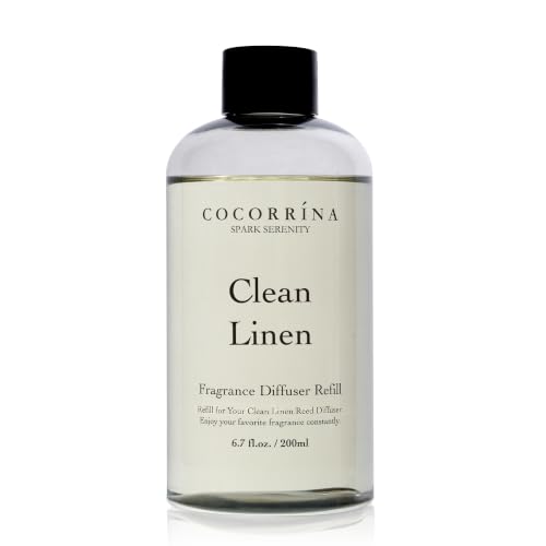 Image of Cocorrina Clean Linen Scented Reed Diffuser Oil with 8 Sticks Fragrance for Bedroom, Bathroom, Oil Diffuser, Home Decor, 6.7 fl oz. (200 ml)