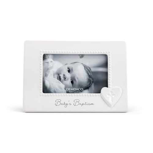 DEMDACO Baptism Frame - Tender Blessings Collection - 4 x 6 Baby Photo Frame with Glossy Finish - Sentiment Piece - Stoneware Construction - Raised Detail - Versatile Display Options