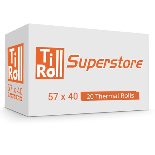 57 x 40 mm Premium Economy Thermal Paper Till Receipt Roll for PDQ Credit Card Machine (Pack of 20 Rolls)