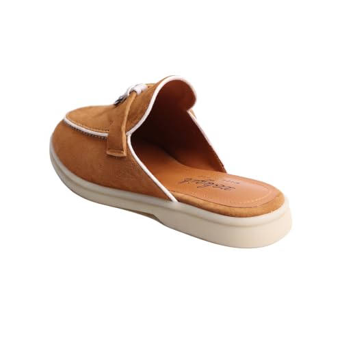 Image of XOBZJH Designer Women's Mules Flat Heel - Suede Leather Flats with Tassel Detail, Comfortable Slip-On Backless Loafers,Casual & Work Shoes