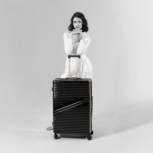 Image of Assembly 28-Inch Trolley Bag Large Size Check-in Suitcase with 8 Wheels, Anti-Theft Zippers & TSA Lock, Expandable Polycarbonate Hard Shell Luggage for Long Travel Plan, Black