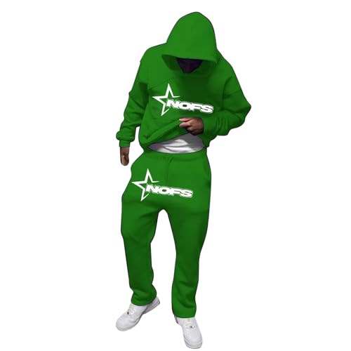 Generisch Joggingpak voor heren, letterprint, 2-delig, hiphop Y2K trainingspak, hoodies joggingbroek, trainingspak, vrijetijdspak, capuchontrui, casual, comfortabel sportpak, activewear set, zwart