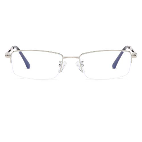 Image of Rectangle Men's Semi Rimless Metal Blue Light Blocking Glasses | Non prescription Anti Bluelight Business Half Rimless Clear Lens Wire Frame Glasses,Computer,Touch Screen,Fashion