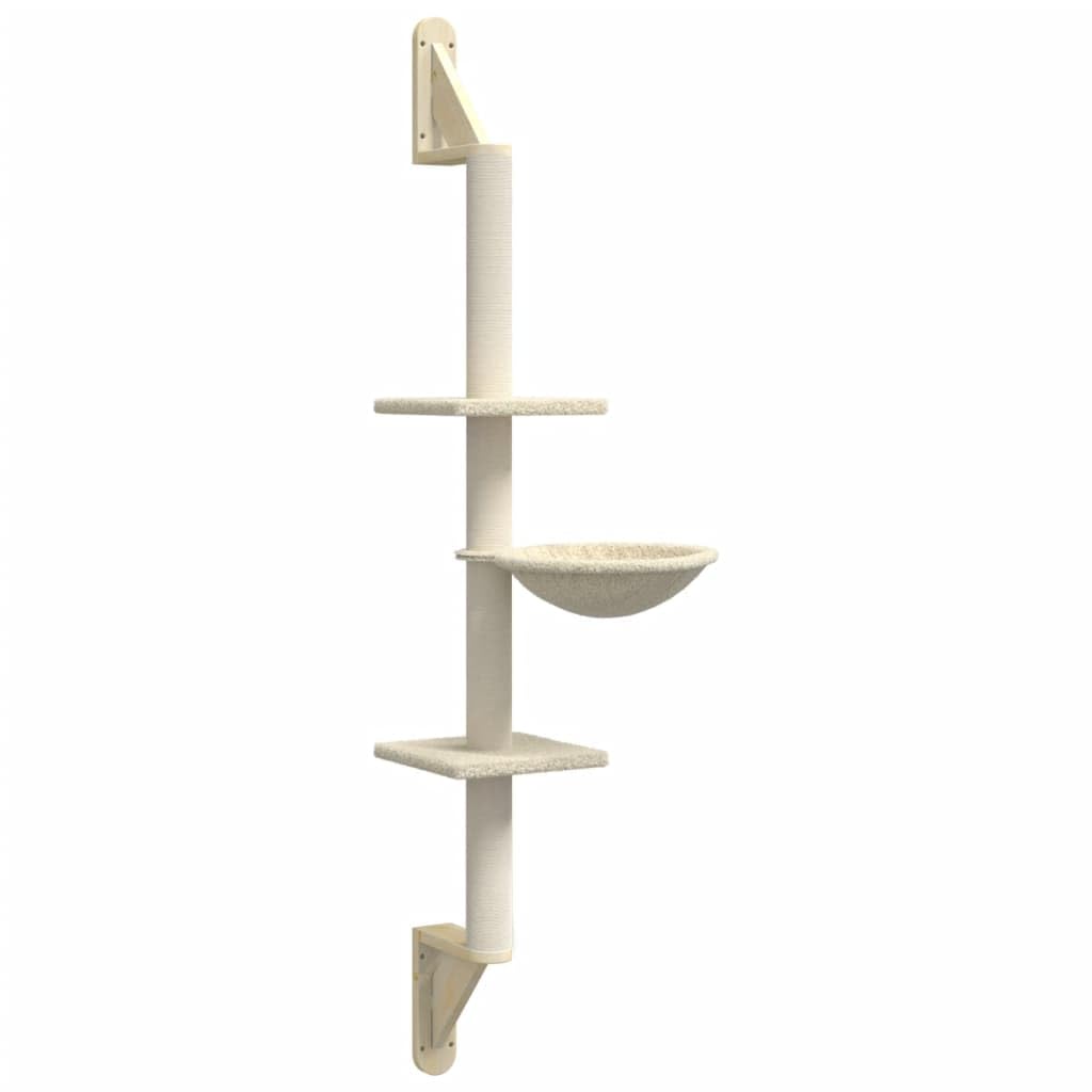 Wandmontierter Kratzbaum für Katzen Creme 142,5 cm