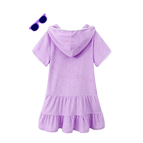 Luckygal Girls Swimsuit Cover Up Zip-Up Swim Coverup Purple Terry Beach Bathing Suit Robe, Size 8 9 #TOP1