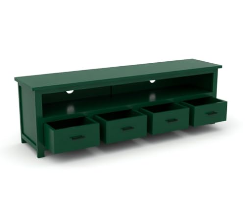 Image of Sheesham Solid Wood TV Cabinet for Living Room | Handcrafted Wooden TV Unit with Storage | Elegant Entertainment Stand for Modern Homes (4 Drawer Tv Cabinet, Green)