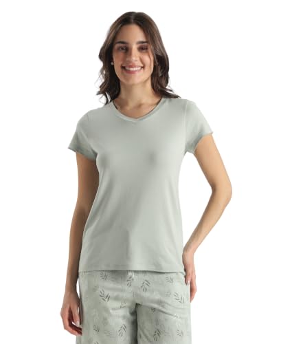 Image of Jockey RX12 Women Micro Modal Cotton Solid V Neck Half Sleeve T-Shirt