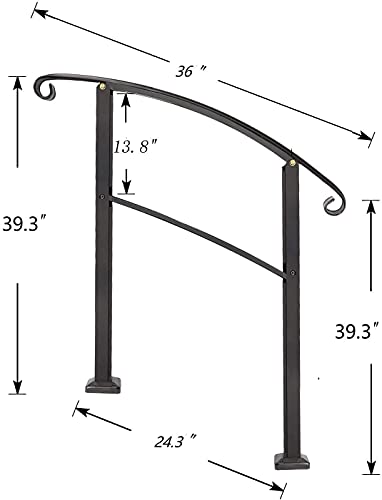Handrails For Outdoor Steps,3 Step Handrail Fits 1 To 3 Steps Mattle Wrought Iron Handrail Stair Rail With Installation Kit Hand Rails For Outdoor Steps Black #TOP1