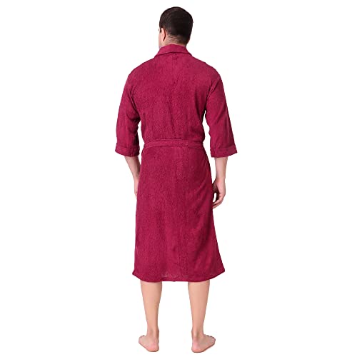 Image of Men's Bath Robe | Full Sleeve Cotton Comfortable and Durable Bathrobe - Suitable for Birthday /Anniversary /Diwali /Couple /wedding Gift | Burgundy