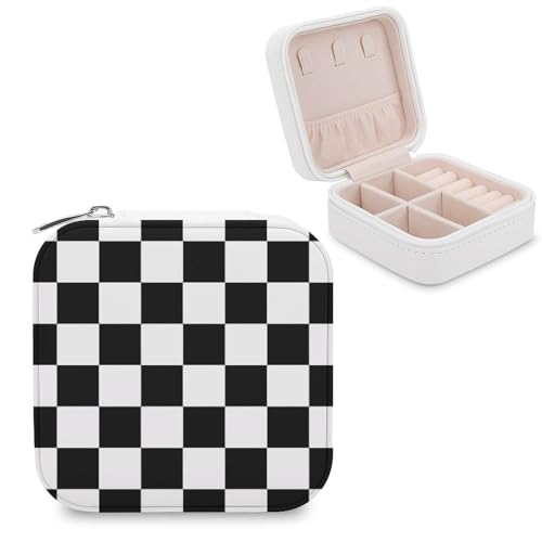 Boîte à bijoux en cuir synthétique chic noir et blanc