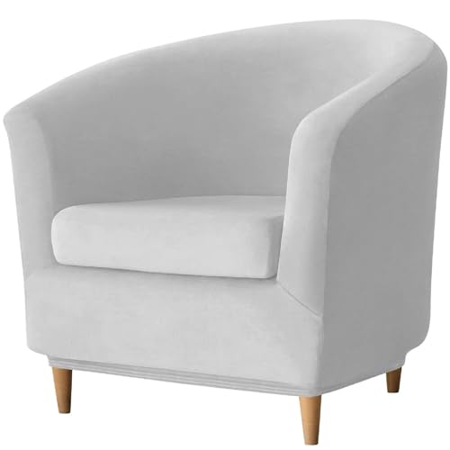 ZRCYXDW Stretch 2 Piece Club Chair Slipcover, Velvet Barrel Chair Cover with Cushion Cover Non Slip Armchair Covers Removable Tub Chair Covers for Hotel Bar Counter-Light Grey-2 Piece