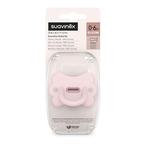 Suavinex, Chupeta Totalmente de Silicone, para Bebês 0/6 Meses e Recém-Nascidos, com Tetina Fisiológica Sx Pro, Macia e Flexível, Ideal para Dormir, Respeitando o Desenvolvimento Bucodental, Borboleta