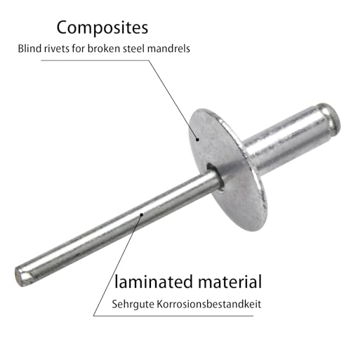 50 Stück Blindnieten Blindniet mit Gewölbtem Aluminiumkopf Aluminium-Blindnieten mit Großem Flansch, für Blech, Holzbearbeitung, Industrie (4,8 * 13 * 16 mm)