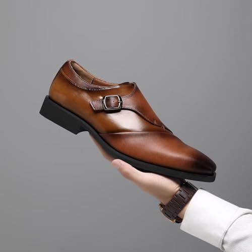 SANNAX Monk Strap Men’s Dress Loafer Shoes Plain Toe Classic Oxfords Shoes for Formal Business Wedding4