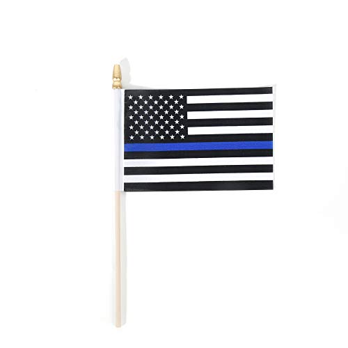 25 Pack Thin Blue Line Police Small Mini American Flag On Stick Police Officer Gifts For Law Enforcement Party Theme Event Decorations #TOP3