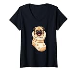 Simpatico design illustrato di un simpatico cucciolo di carlino fulvo coccolato all'interno di un comodo calzino con strisce arancioni e opere d'arte a zampa. Dolce e sano design per mamme carlino, papà carlino, amanti del carlino, fan del viso smushy e orgogliosi genitori cuccioli di carlino.