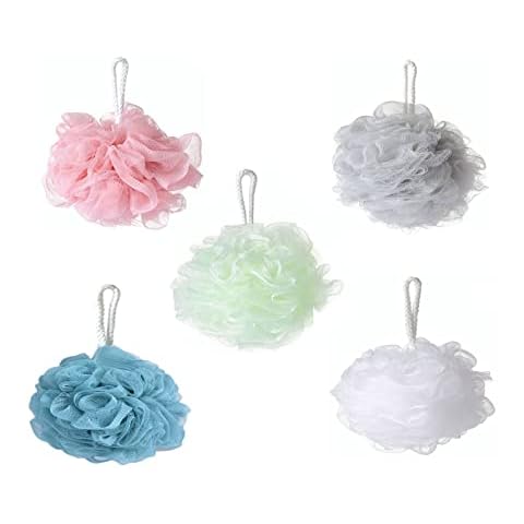 YUEMING 5 pcs Mesh Pouf Bath Sponge, Bath Sponge Shower Loofahs Balls, Mesh Loofah Body Exfoliating Shower Ball Shower Sponge for Women and Men(Random Color) Cover