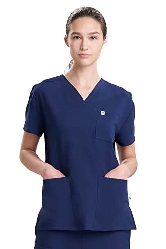 Care+Wear 3-Pocket V-Neck Scrub Tops for Women – Moisture Wicking, Ultra-Soft, Wrinkle-Resistant Medical Scrub Top with a Classic Fit (X-Small, Navy)