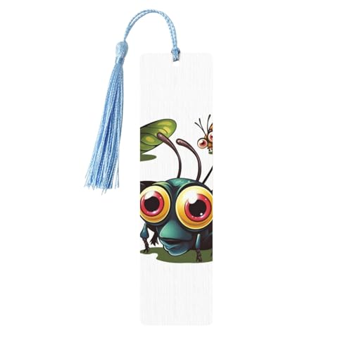 タッセル付き木製しおり ヴィンテージ木製ブックマーク 漫画 昆虫 ファンシー ハンドメイド クラフトブックマーク 読書ページマーカー 木製ハンギングタグ オーナメント 本好き向け