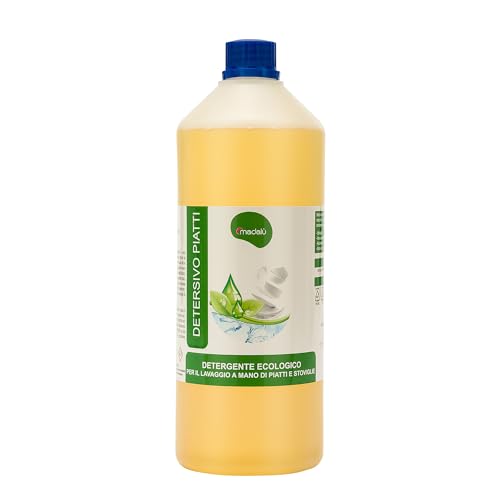 MADALU' - Detersivo Piatti a Mano Concentrato Biodegradabile (1 Pack da 1.100 ml) Lavapiatti Detersivo Liquido Naturale, Sapone per Piatti Ecologico, Profumo Mandorla, Made in Italy
