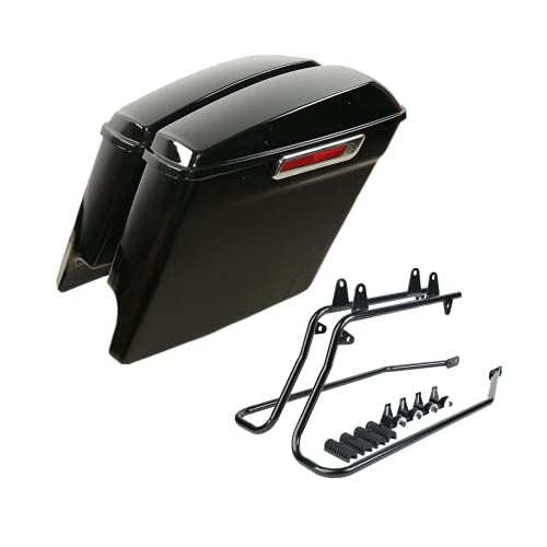 Alforjas para motocicleta extensibles con soportes de conversión negros, aptas para Harley Softail Deluxe Heritage Softail 1984-2017, negro vivo con pestillos cromados