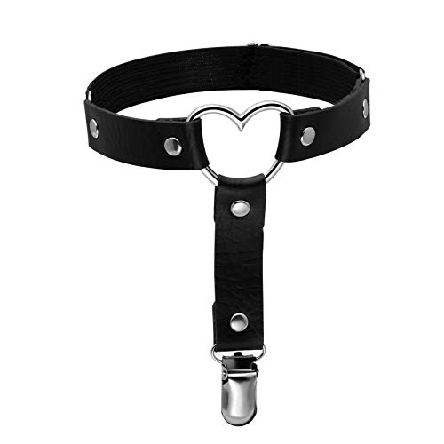 Milakoo Punk Alloy Cool Gothic Heart-Shape Leg Garter Belt Anti-Slip Clips Elastic Punk Harness Black #TOP1