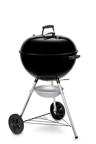 Weber Original Kettle E-5710 Holzkohlegrill/Porzellanemaillierter Deckel und Kessel, 57 cm Grillfläche, One-Touch-Reinigungssystem, Deckelthermometer, Dreibein-Ständer und Räder, Schwarz