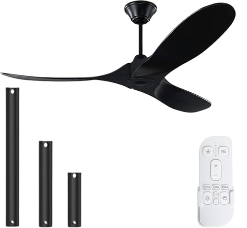 Ventilatore da soffitto nero da 177cm senza luce, per interni ed esterni, con telecomando,...